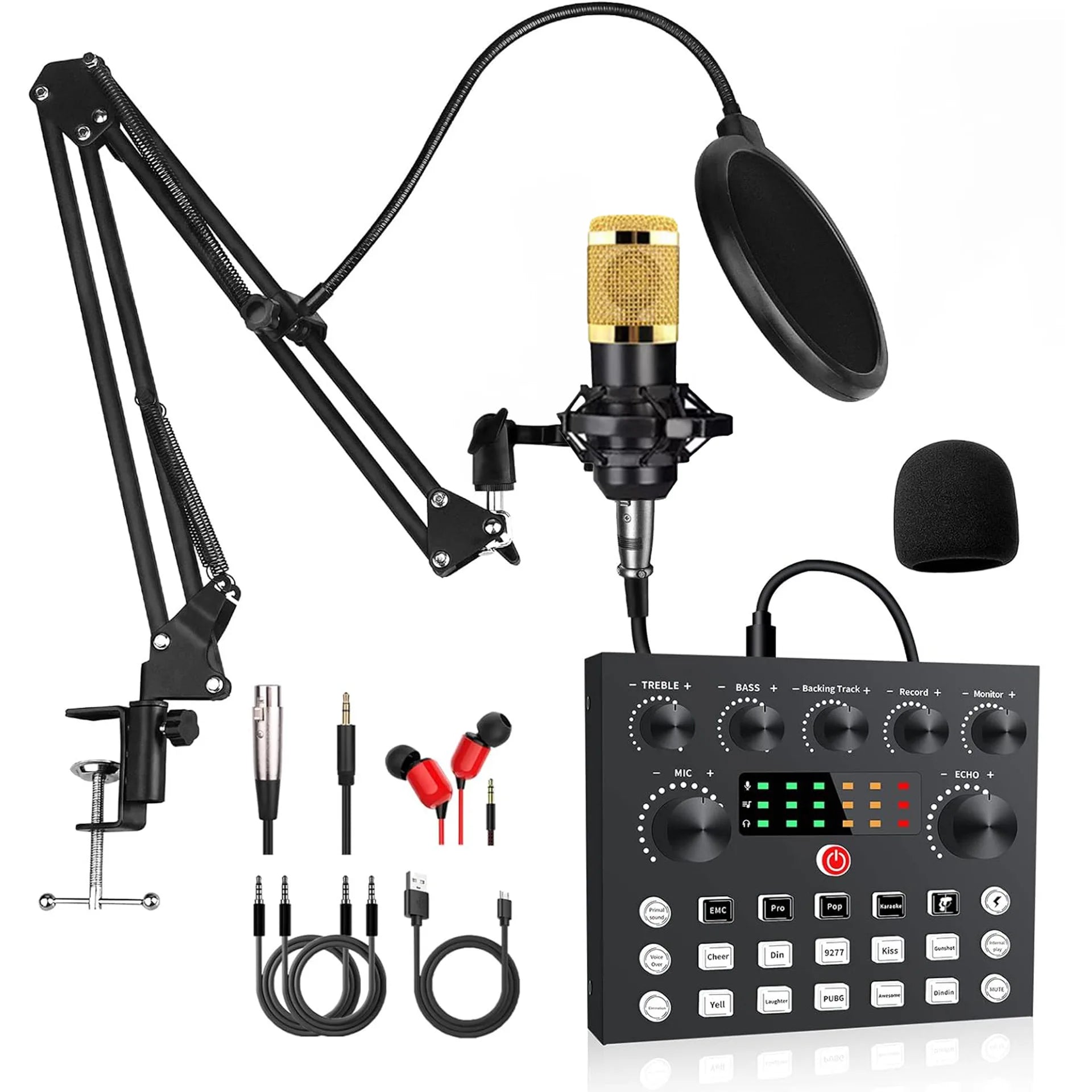 Professional Podcasting Microphone Set with Sound Card and Accessories